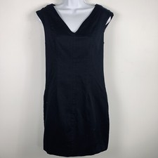 Mossimo Black Bodycon Dress sz 8 Sleeveless V Neck Career Minimalist Club IZ38