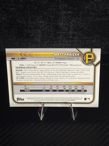 2022 Bowman - Prospects Matt Fraizer #BP-91 (RC) - Foto 6 di 6