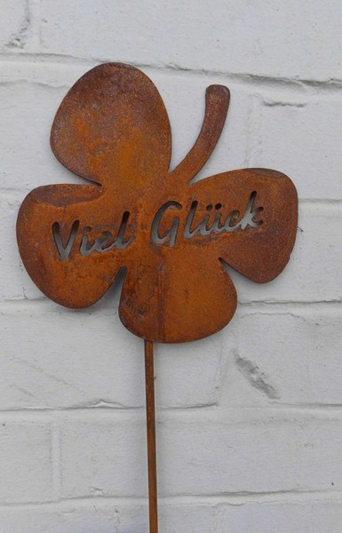 "Gartenstab Gartenstecker Beetstecker \" Viel GlüCk \" Eisen Rost 78 Cm Geschenk"-image