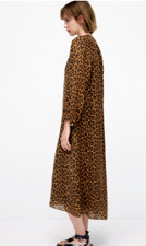 ZARA langes Kleid Maxikleid Leo Print Gr.S NEU langarm Midikleid schwarz braun