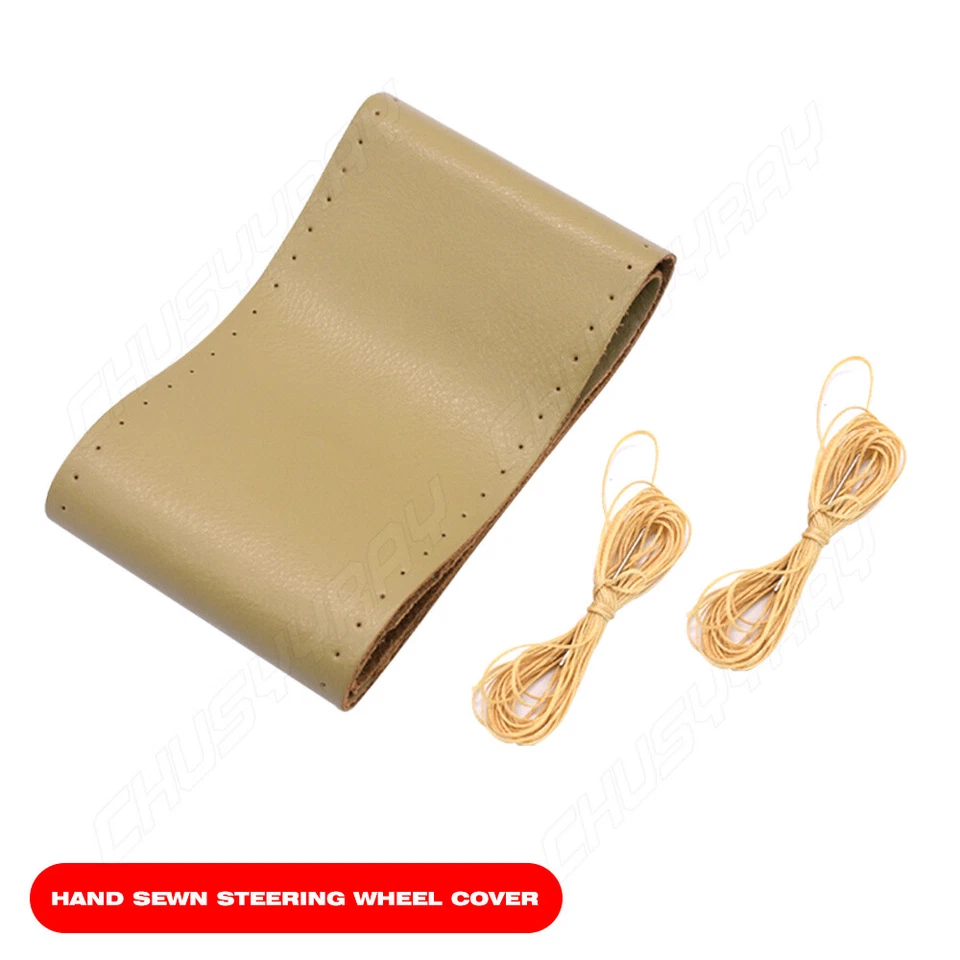 Cubierta de volante beige hágalo usted mismo 14,5-15" cuero genuino para Chevrolet Monte Carlo Foto 3 de 4