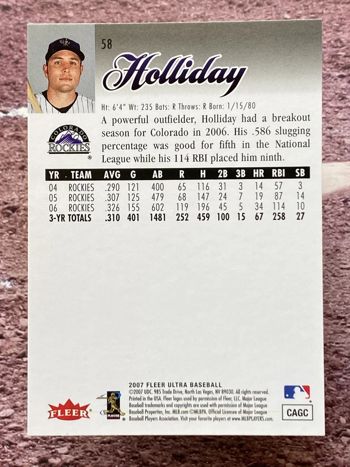 2007 Ultra Matt Holliday #58 Colorado Rockies - Image 2 of 2