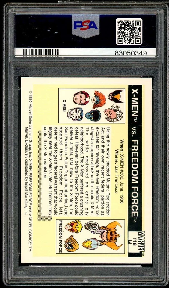 X-Men vs Freecom Force Card 1990 Marvel Universe #118 PSA 6 - Image 2 of 2
