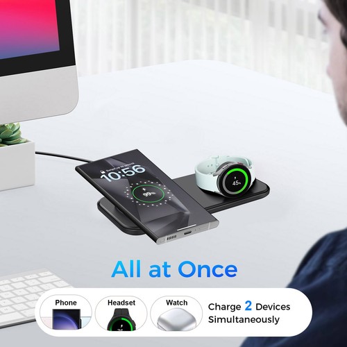 15W Wireless Charger 2 in 1 Matte Pad für Samsung Galaxy Watch 7/6/5 S24 Z Flip6 - Picture 10 of 21