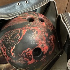 Vintage Brunswick Bowling Ball w Bag Pr Shoes Black Gold Red Marble Ebonite