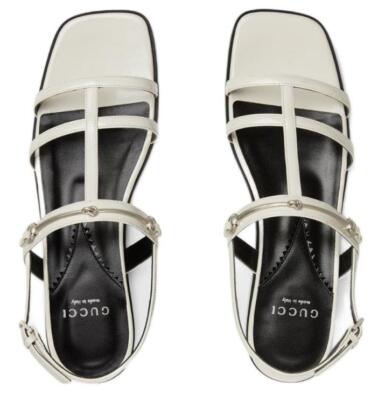 NEW GUCCI LADIES CURRENT WHITE LEATHER SLIM HORSEBIT FLAT SANDALS SHOES 37/US 7