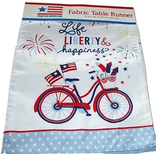 PATRIOTIC Table Runner 13" X 36" LIFE, LIBERTY AND HAPPINESS