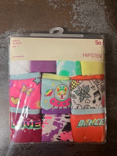 Girls SO 10-Pack Multicolor Hipsters Size 12
