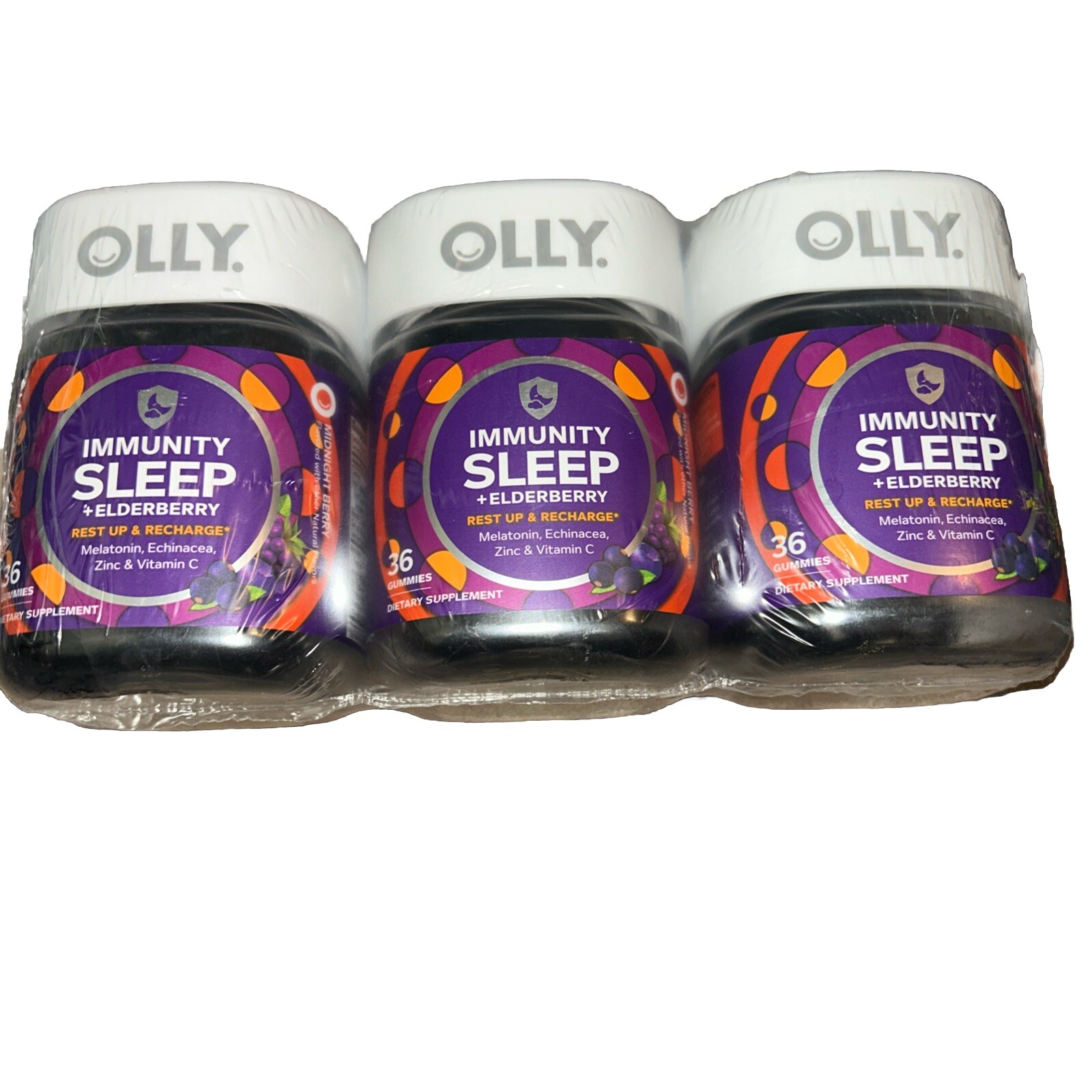 (3) Olly Immunity Sleep Elderberry Rest UP Recharge 36CT EA Gummy Exp 08/25