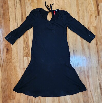 Divided by H&M Women Black Casual Dress Cotton Blend Puff Sleeves Short Size 8