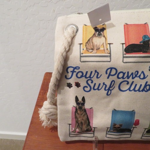 Canvas Reusable Pouch Bag 11" x 9" Catch a Wave Dachshund Beagle Beach Chair NWT - Picture 4 of 7