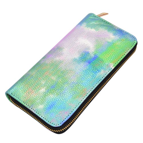 Premium Textured Vegan Leather Multicolor Tie Dye Continental Zip Around Wallet - Picture 6 of 13