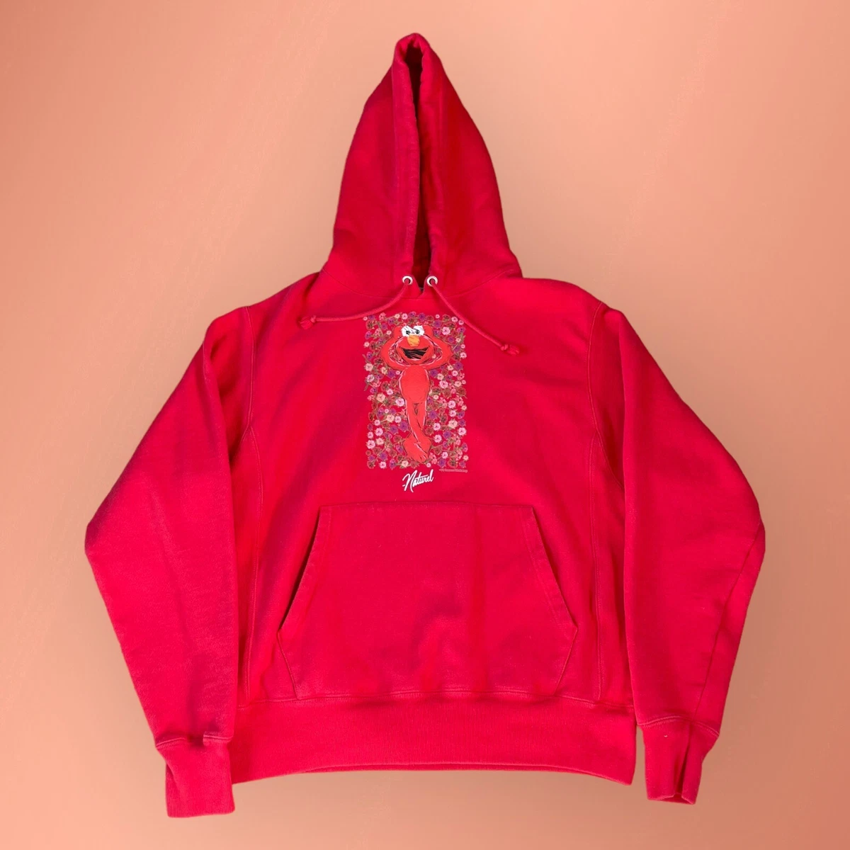 Champion Sesame Street Hoodie Mens Medium Reverse Weave Elmo Naturel Floral Red