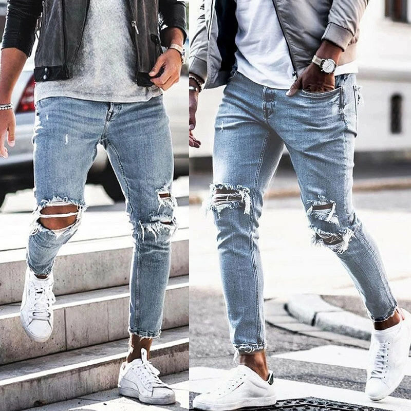 Dark Gray Slim Fit Ripped Jeans for Men by GentWith.com