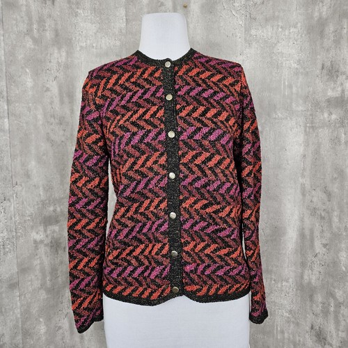 Vintage 80s 90s Tuttle Womens M Colorful Zig Zg Geo Heavy Cardigan Sweater