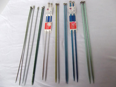 vtg lot 8 pair set 16 single 14in aluminum knit needle sz 3 4-1/4 5 6 7 8 9 10.5