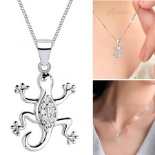 Eidechse Kette 925 Sterling Silber Diamant Zirkonia Damen Halskette Tiere