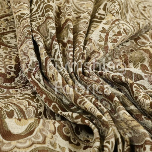 All Over Paisley Pattern Brown Bronze Colour Chenille Upholstery Curtain Fabrics - Picture 2 of 5