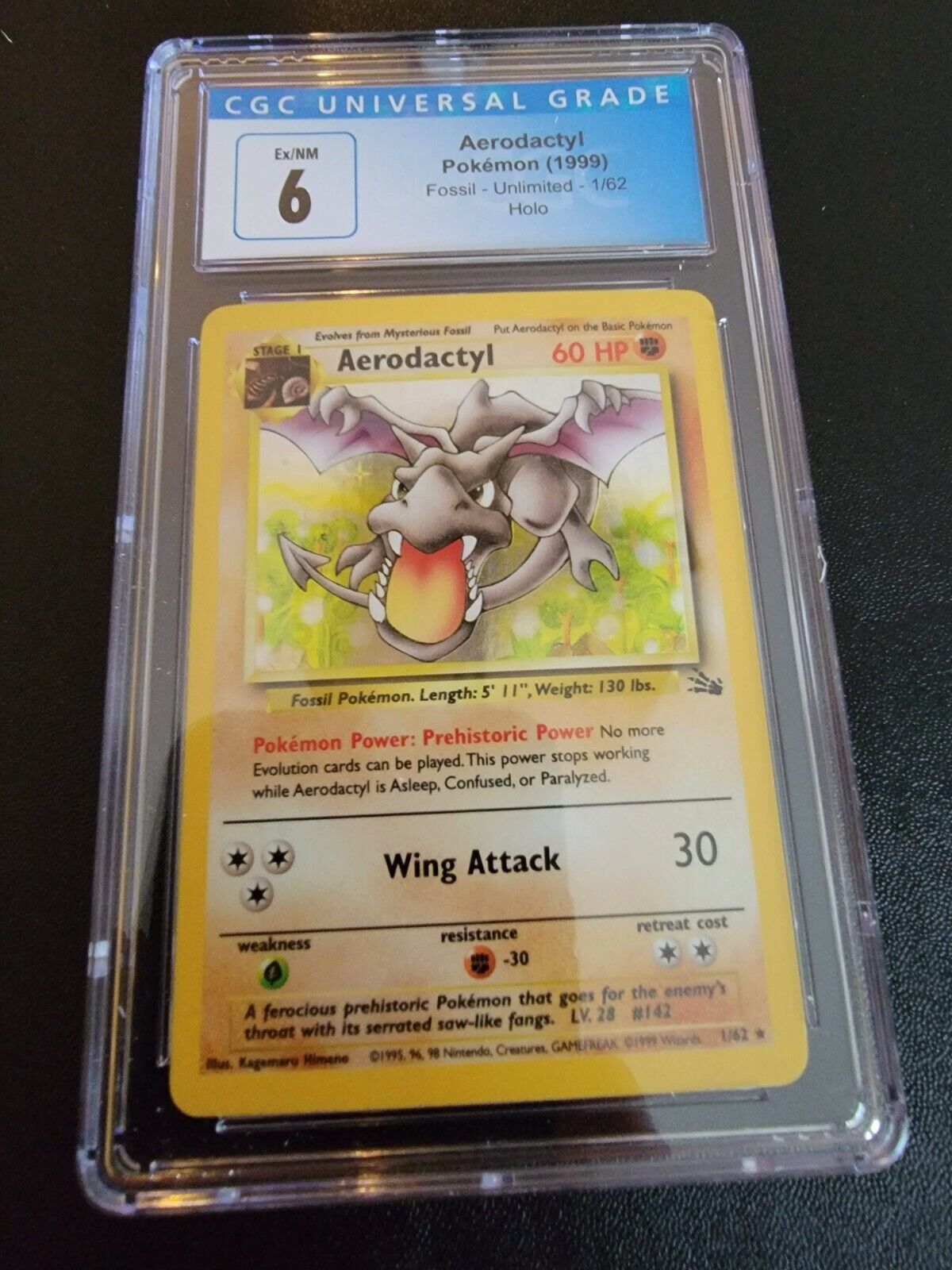 POKEMON TCG- FOSSIL UNLIMITED AERODACTYL RARE HOLO FOIL CARD #1/62 NM