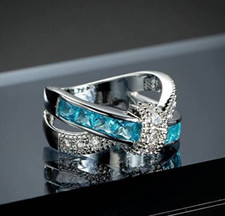 2.4 Ct CZ Sparkle Ring Gift For Boyfriend 925 Silver Plated Aquamarine Ring