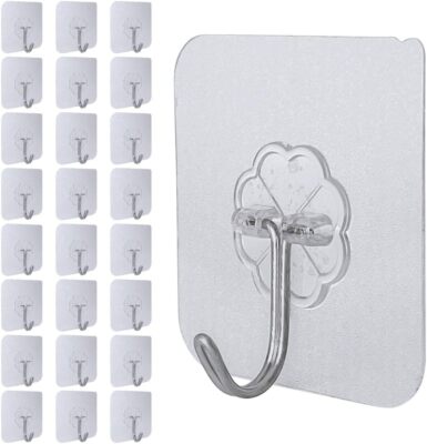 Self Adhesive Hooks 24 Pack for Wall Hook Stick on Transparent