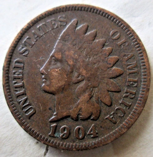 1904-P INDIAN HEAD CENT, PARTIAL LIBERTY, FINE CONDITION, BROWN, CIRCULATED