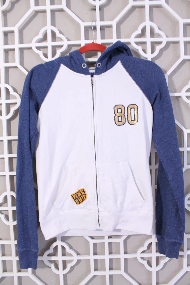 Victoria's Secret ROSA Sudadera con Capucha Mujer S Blanco Azul Glamour Lentejuelas Cremallera Completa Univ 1980 Foto 2 de 4