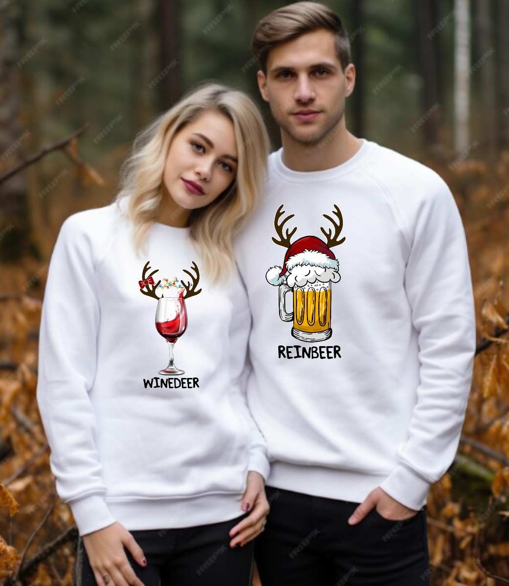 Christmas Winedeer Reinbeer Jumper, Couple Sweatshirt, Unisex Jumper Top