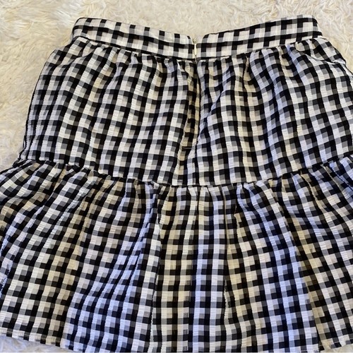 TopShop Womens Size 8 Black & White Check Flounce Mini Skirt Tiered Plaid - Picture 5 of 12