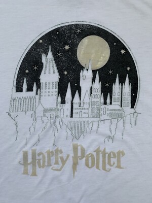 Harry Potter Hogwarts Castle T Shirt Youth Large Gold Full Moon Magic Graphic T