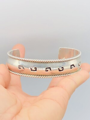 Vtg .925 Sterling Silver Mexico TM-143 Cuff Bangle w/ G Patterned