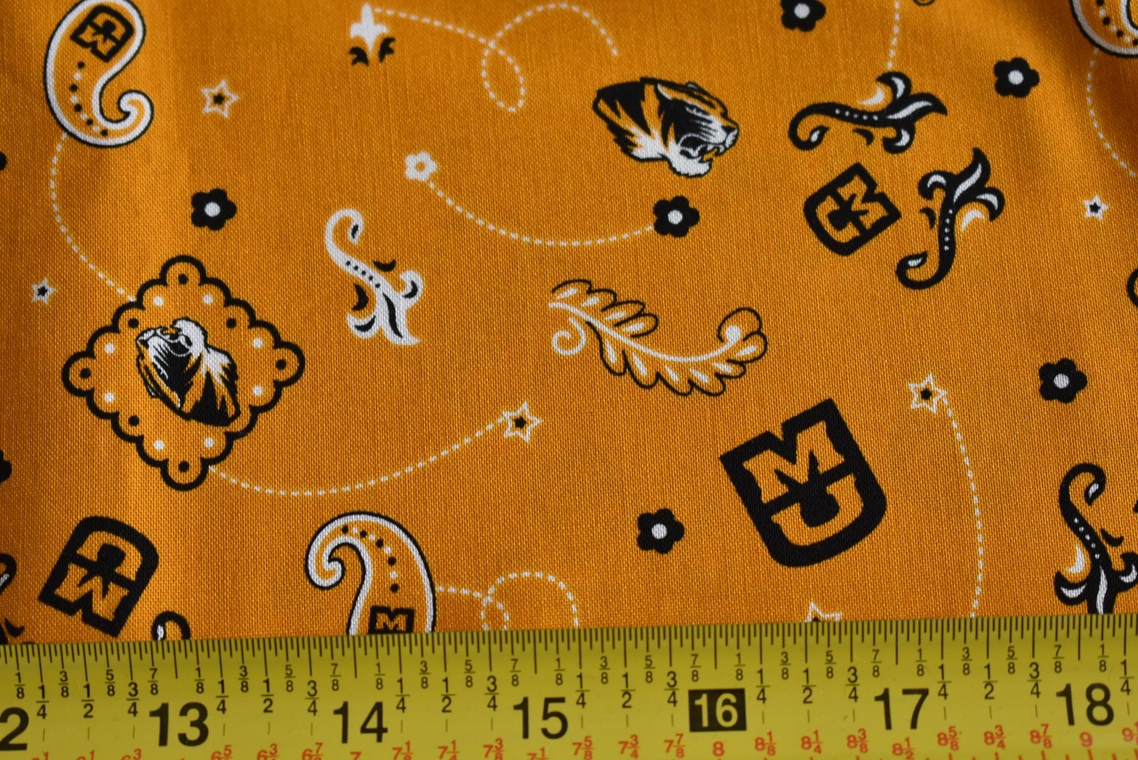 26" Long, University of Missouri Tigers Cotton Quilt Fabric,