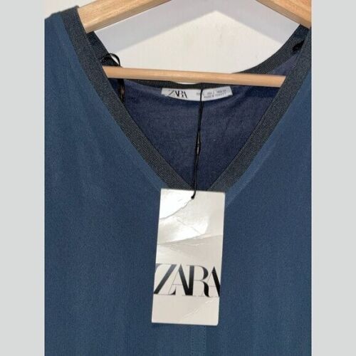 NUEVO CON ETIQUETAS Zara Azul Marino Túnica Larga Transparente Top Para Mujer Talla L - Imagen 4 de 10