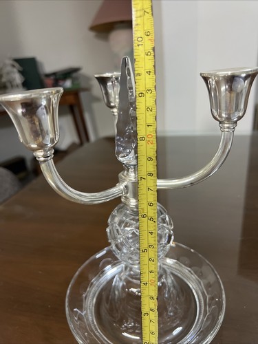 Antique Pairpoint Cut Crystal silver plate Three Lights Candel Holder Rare 10” - Picture 10 of 16