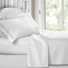 Luxury 1800 Series Clara Clark Microfiber Linen Bed Flat Fitted 4PC Sheet Set 