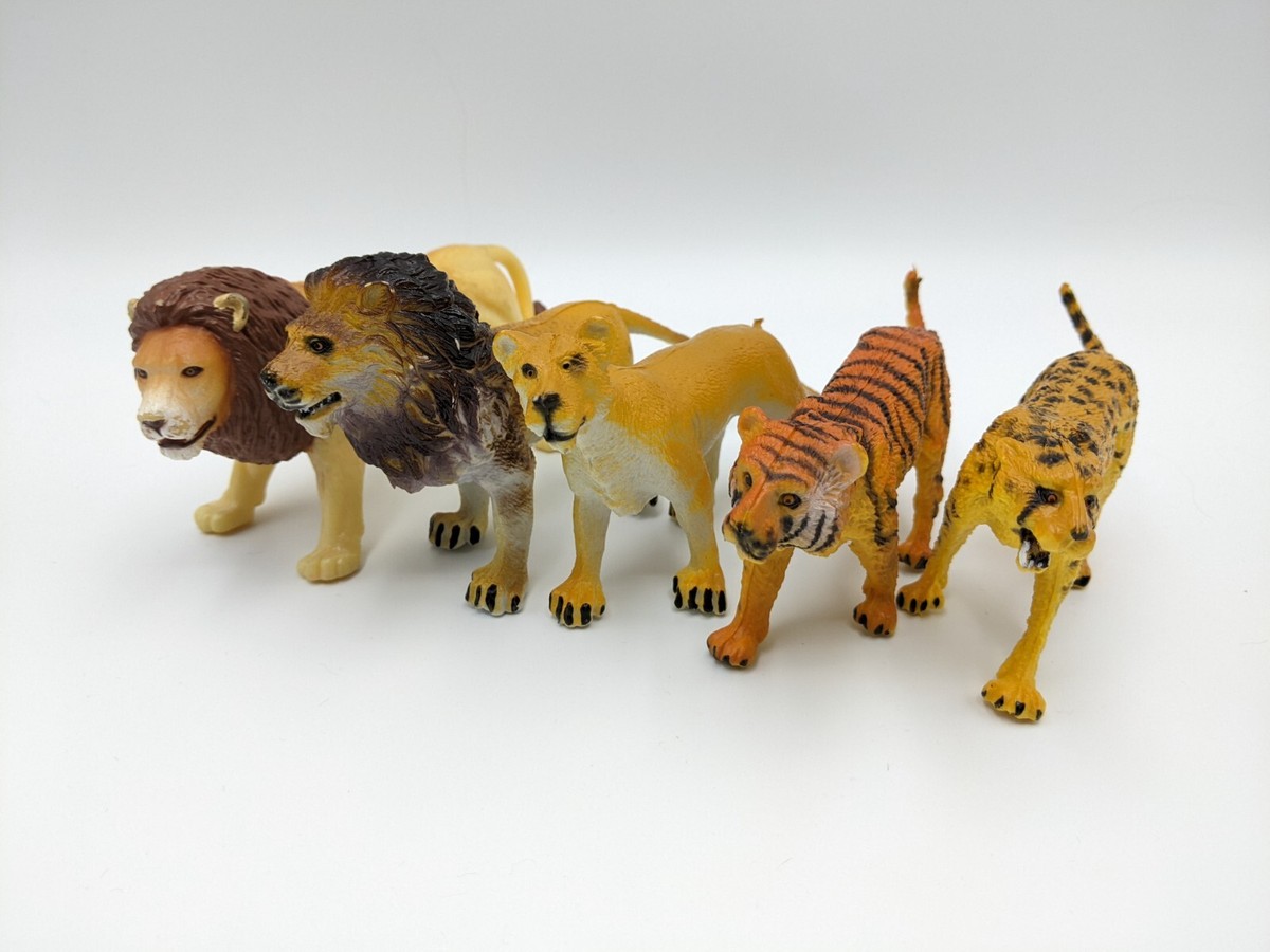 Assorted Lot Big Cats Figurine Toys Vintage Lion Cheetah Tiger