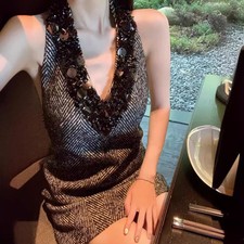 V-Neck Dress Women's Sleeveless Sequin Backless Suspended Strap Dress Party Club