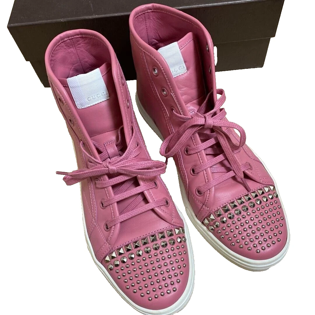 Baskets montantes femme GUCCI clous cuir rose EU38.5/US8.5 43171c occasion