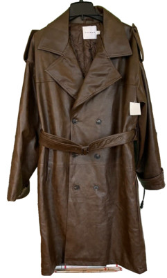 Topman Brown Faux Leather Double Breasted Trench Jacket MENS SIZE L LARGE NWOT
