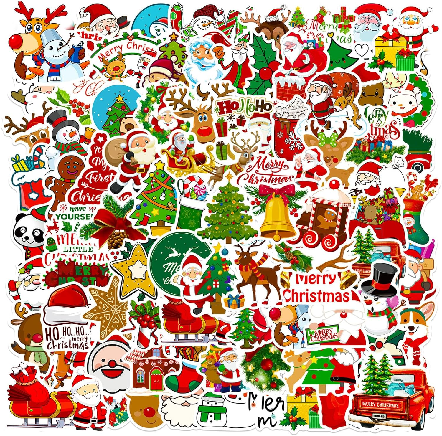 Christmas Theme Stickers, 100Pcs Vinyl Waterproof Merry Christmas Stickers for E