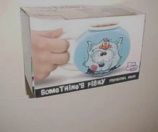 Big Mouth Toys Something's Fishy Fishbowl Ceramic Blue White Cat Mug New