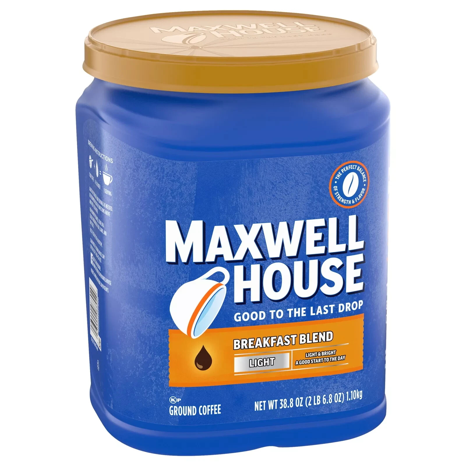 2pk Maxwell House Breakfast Blend Mild Roast Ground Coffee, 38.8 oz Canister