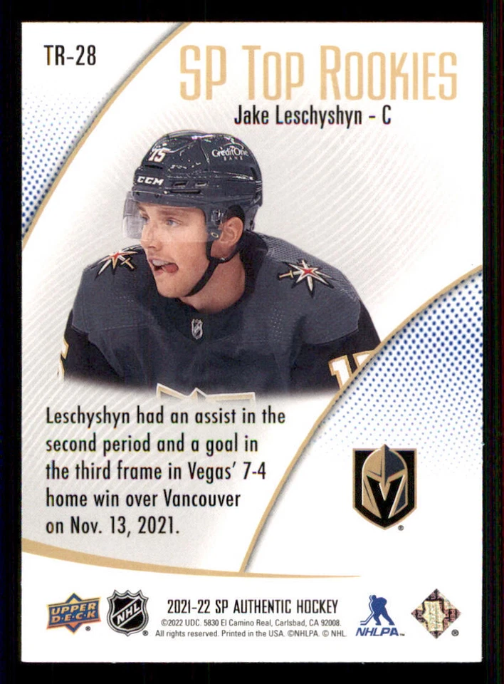 2021-22 SP Authentic Top Rookies Blue #TR28 Jake Leschyshyn - Image 2 of 2
