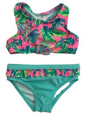 Infant Girls Tropical Pink  Teal 2 Pc Bikini Swimming  Bathing Suit