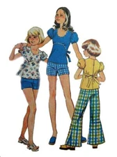 VINTAGE SIMPLICITY SEWING PATTERN 6370 GIRLS SZ 10 TOP SHORTS PANTS 1970'S UNCUT
