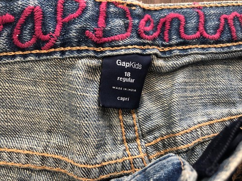 GapKids Girl’s Capri Mid-calf Jeans 18 Regular Adjustable Beaded Embroidered NWT - Picture 20 of 21