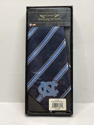 1X Eagle Wings Dark Blue UNC Logo Stripe Woven Poly Neck Tie Carolina Tarheels