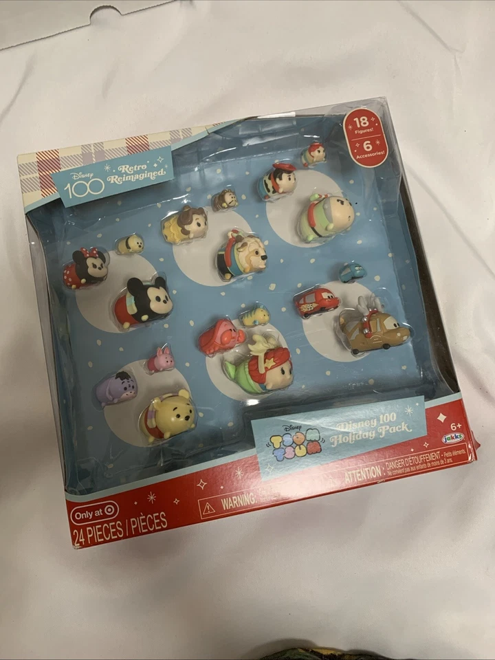 Pacote de férias retrô Tsum Tsum Disney 100 reimaginado 18 bonecos novo na caixa 2023 - Imagem 3 de 4