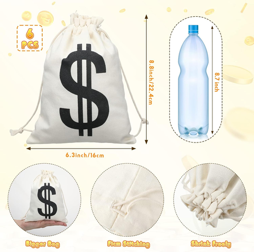 Liliful 100 Pirate Gold Coins, 6 Fake Gold Bar with 6 Canvas Money Bags Replica - Picture 3 of 12