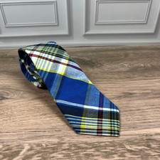 Nordstrom Men's Shop Necktie Mens Blue Yellow Plaid Cotton Classic Tie